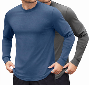 Camisetas de <span class=keywords><strong>Manga</strong></span> <span class=keywords><strong>Larga</strong></span> para <span class=keywords><strong>Hombre</strong></span>, Color Sólido, Otoño-<span class=keywords><strong>Invierno</strong></span>, Tejido Transpirable de 180g, con Logotipo Personalizado OEM - Product Image 1
