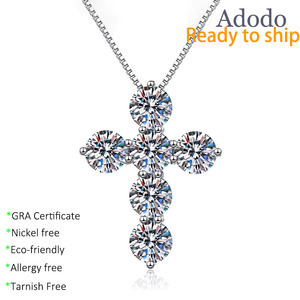 9 Colliers pendentifs <span class=keywords><strong>croix</strong></span> en moissanite GRA 0.8CT VVS1, en <span class=keywords><strong>argent</strong></span> 925 plaqué rhodium anti-ternissement, <span class=keywords><strong>avec</strong></span> chaîne maille gourmette pour <span class=keywords><strong>femme</strong></span> - Product Image 1