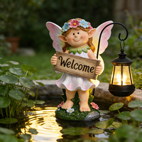 Maßgefertigte LED-Laterne Feengarten-Statue Harz-Willkommensschild Wetterfeste Außenlandschafts-Dekoration Garten-Deko Geschenk