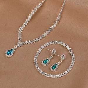 Women's European American Fashion Wedding Dress High-End Bridal <b>Set</b> Water Drop Zircon <b>Crystal</b> Rhinestone Necklace Jewelry - Product Image 2