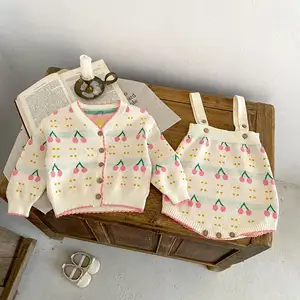 Engepapa Herbst Neugeborene Baumwolle süße Strickwaren Säugling Kirsch strick jacke Baby Girl Kleidung Set