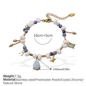 vintage court style titanium steel necklace light luxury high end zircon natural pearl <b>bracelet</b> set niche versatile jewelry - Product Image 6