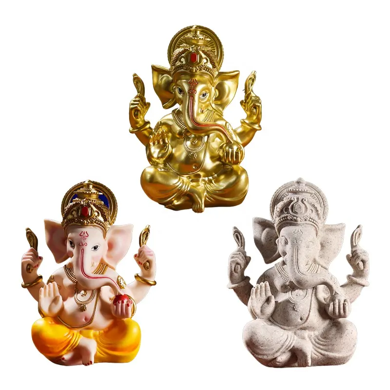 신상품 수지 인도 코끼리 신 인형 공예 종교 선물 사무실 홈 데스크 장식 힌두교 신 가네샤 동상