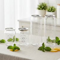 Bouteilles en plastique transparent jetables en forme de canette avec couvercles, qualité alimentaire, personnalisables pour café glacé, smoothies, boissons