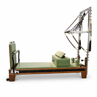 Mesa de Pilates Reformer de Madera de Nogal con Riel Completo y Media Torre Trapecio, Máquina de Ejercicio Profesional con Sistema de Muelles