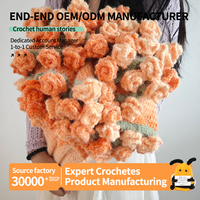 Bouquet de roses orange dégradées au crochet fait main en laine pelucheuse, fleur éternelle, cadeau de Saint-Valentin, photo
