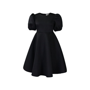 Robes d'été élégantes pour femmes en gros, col rond, manches courtes, taille cintrée, jupe évasée mi-<span class=keywords><strong>longue</strong></span>, tissée unie, écologique - Product Image 4