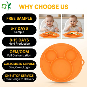 Bol en silicone amusant en forme de <span class=keywords><strong>Mickey</strong></span> pour bébé, facile à nettoyer, <span class=keywords><strong>assiette</strong></span> en silicone pour tout-petit, assiettes pour bébé - Product Image 1