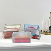 Pochette cosmétique en nylon à fermeture éclair, légère, transparente, pour voyage, avec logo personnalisé, organiseur de toilette