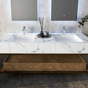 Light Luxury Modern Double Basin Bathroom <b>Vanity</b> Combo Wash Basin Wall-mounted Smart <b>Mirror</b> Cabinet Melamine Board Lacquer - Product Image 3