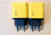 Chargeur rapide GaN 2 ports A+C PD45W jaune et noir avec prise EU pour iPad, iPhone et appareil photo