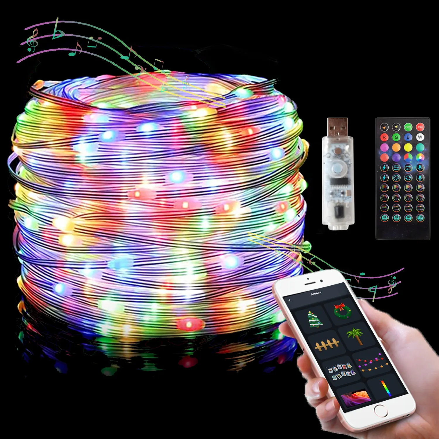 Smart Pixel WiFi USB And Remote Control Christmas LED Lighting With Music Mode RGB Colour Changing Timer