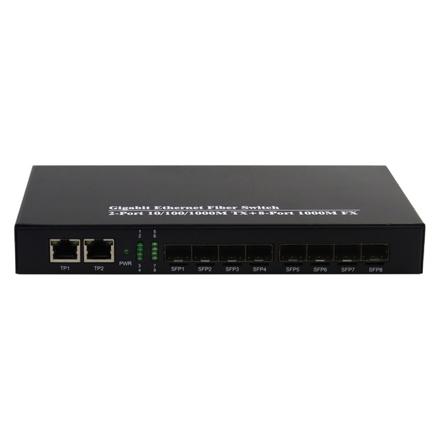 20-100KM Gigabit 8 Port SFP Fiber Optic Switch 2*1000Mbps RJ45 Multi Port Fiber to Ethenet Media Converter 8 Port Fiber 2 RJ45
