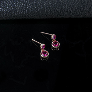 925 Silver Rose Gold Cultured Ruby Stud <b>Earrings</b> - Product Image 3