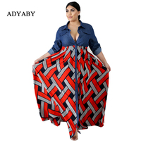 Robe longue décontractée pour femme grande taille, col en V, imprimé géométrique, coupe trapèze, taille naturelle, vente en gros OEM ODM