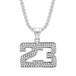 yunnique <b>Titanium</b> Steel Gold Plated Diamond Encrusted 23 Number Pendant Necklace Unisex Hip Hop Jewelry Gift - Product Image 5