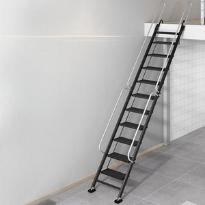 6-12 Step Aluminum Alloy Folding Attic <strong>Ladder</strong> Thickened Construction Long Handrail <strong>Hook</strong> 150kg Load Capacity for Indoor/Outdoor - Product Image 1
