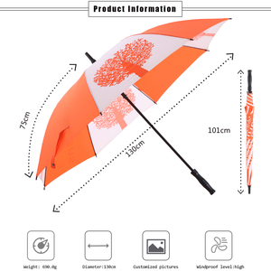 Parasol de golf <span class=keywords><strong>le</strong></span> <span class=keywords><strong>plus</strong></span> populaire de 60 pouces, tissu polyester orange coupe-vent avec logo personnalisé, parapluie de golf monocouche - Product Image 4