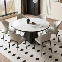 Ensemble Table et Chaises de Salle à Manger Extensible Rond Moderne en Marbre et Bois, Style Luxe, 4, 6 ou 8 Places, Design Meubles Gain de Place