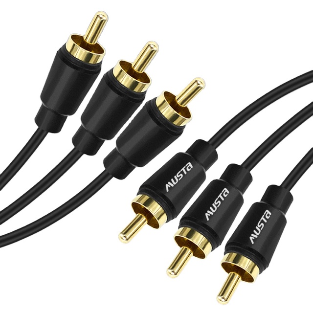 Factory Direct 24K Gold Plated 3RCA to 3RCA Male Male Audio Cable PVC Jacket Braid Shielding for HDTV Car Use-1.5m/3m Length