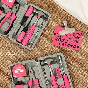 Hand <b>Tool</b> Set Portable <b>Pink</b> Box With Screwdriver Hammer Pliers Tape Measure For Home Maintenance - Product Image 2
