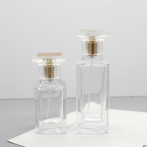 Flacon de parfum en verre carré de 50 ml avec fond épais, flacon cosmétique vide transparent de 100 ml avec vaporisateur, design à clip - Product Image 1