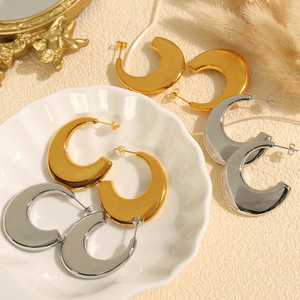 ต่างหูทรงเรขาคณิตรูปตัว C ชุบทอง เงิน ไทเทเนียมสตีล ต่างหูแฟชั่นสำหรับผู้หญิง - Product Image 3