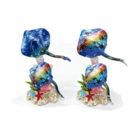 Figurine en résine de raie, poisson tropical, décor océanique côtier, avec base en corail et globe de sable, ornement souvenir de plage