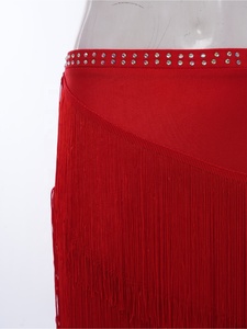 Traje de Baile Latino con Flecos de Pedrería para Mujer, Dos Piezas, Top Halter, Falda Asimétrica con Volantes, para Samba, Rumba, Competición, Personalizado - Product Image 5