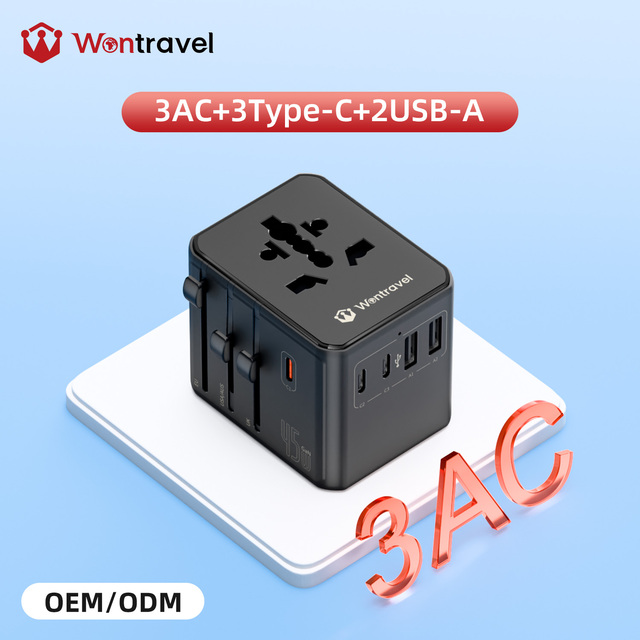 Wontravel World Travel Adaptor USB Plug Type C Quick Charger 45W PD Socket 3AC Universal Travel Adapter