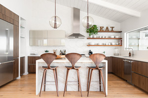 ตู้ครัวไม้วีเนียร์ไม้วอลนัทแบบปรับแต่งได้ใหม่หรูหราการออกแบบห้องครัวที่ทันสมัย - Product Image 5