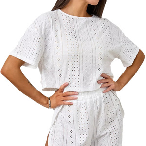 Pijama de verano europeo y americano, nuevo éxito de ventas en comercio electrónico transfronterizo, cómodo, holgado, blanco, de manga corta y pantalones cortos. - Product Image 5