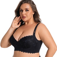 Soutien-gorge sexy grande taille en dentelle, à armatures fines en acier à mémoire de forme, effet push-up, anti-affaissement, décolleté en V profond, bonnet 3/4, avec maintien latéral