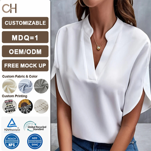 T-<span class=keywords><strong>shirt</strong></span> basique d'été pour <span class=keywords><strong>femme</strong></span>, <span class=keywords><strong>col</strong></span> en <span class=keywords><strong>V</strong></span>, couleur unie, tricoté, ample, écologique, doux, respirant et léger - Product Image 1
