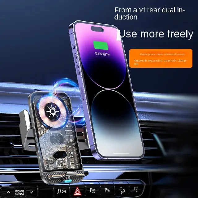 Chargeur de voiture sans fil 15W Charge rapide Chargeur de voiture à serrage automatique Support de téléphone pour iPhone