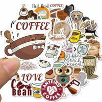 50 autocollants amusants de la série café en dessin animé pour journalisation personnalisée, ordinateur portable, autocollants décoratifs imperméables