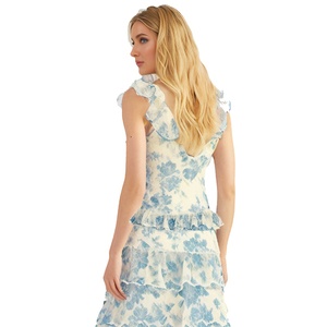 OEM verano Vintage moda Casual Vestido corto cuello en V volantes vestidos Floral impreso Mini vestidos personalizados - Product Image 2