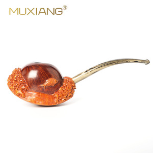 MUXIANG Hand Carved Briar Wood Tobacco Pipe Bent Type With 3mm Filter Vintage Style For Men - Product Image 1