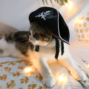 Pet Pirata Cosplay Chapéu Cão Halloween Preto Cap Cat Festival Vestuário Acessório Traje Cão Chapéu com Peruca - Product Image 4