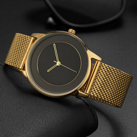Montre Quartz Fine Mixte Cadran Noir Bracelet Maille Or Style Affaires Cadeau Ami