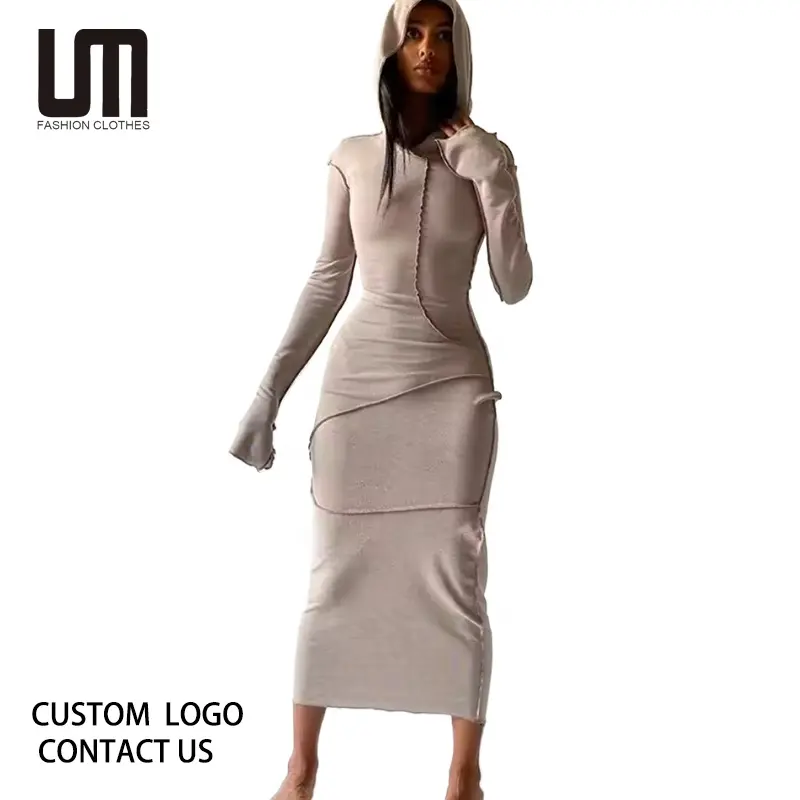 Liu Ming Hot Selling Fall Winter Women Casual Hooded Collar Long Sleeve Plus Size Maxi Dress