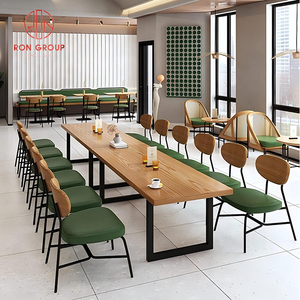 ชุดเก้าอี้โต๊ะไม้และฐานโลหะสำหรับร้านอาหารเชิงพาณิชย์เฟอร์นิเจอร์รับประทานอาหารหนังสีเขียวพร้อมโต๊ะเก้าอี้ไม้ - Product Image 2
