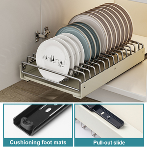 رفوف أطباق من الفولاذ المقاوم للصدأ قابلة للسحب، منظم خزائن مع لوح تصريف، مجموعة لتخزين التوابل على سطح المطبخ، تصميم عصري - Product Image 4