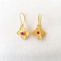 Boucles d'oreilles pendantes géométriques en laiton plaqué or 18 carats avec onyx rouge, bijoux fantaisie tendance pour femmes et jeunes filles, faits à la main, vente en gros