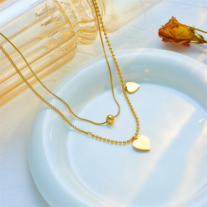 Heart Pendant <b>Titanium</b> Steel Multi Layer <b>Chain</b> Necklace Gold Color Fashion Jewelry Gift For Women - Product Image 2