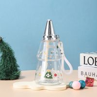 500ml nouveau cadeau arbre de noël en forme enfants Sports de plein air bouteille d'eau étudiant dessin animé tasse en plastique avec corde paille tasse