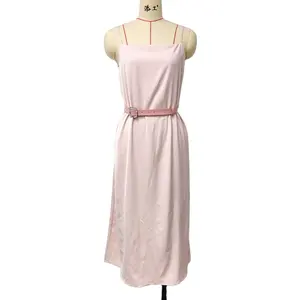 Gaun tanpa lengan punggung terbuka kualitas tinggi kasual warna murni gaun Satin malam elegan sutra untuk wanita musim panas