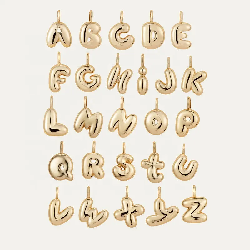 Plata de Ley 925 chapado en oro de 18 quilates, abalorios iniciales de Vermeil, joyería con letras, 26 letras del alfabeto hinchadas, colgante con letra inicial