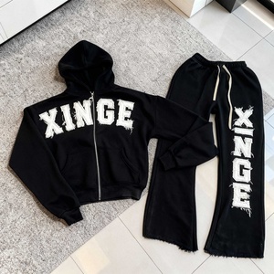 2026 Winter New Design High Quality Printed Track Suit Custom Embroidered Patch <b>Hip</b> Hop Oversized Streetwear Tracksuit Set - Product Image 1