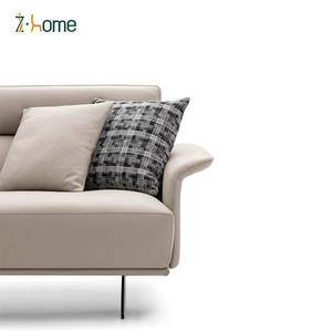 Sofá curvo contemporáneo de cuero crema de 3 plazas, muebles reclinables para sala de estar para villas - Product Image 2